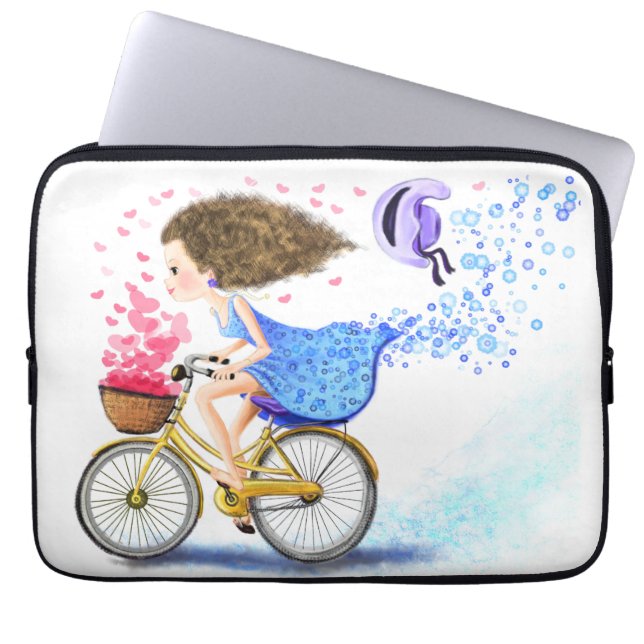 Capa Para Notebook Garota Em Uma Bolsa de laptop De Bicicleta Dando A (Frente)