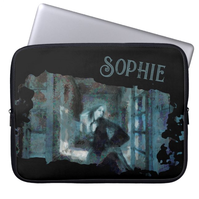 Capa Para Notebook Garota Fantasma em Azul – Arte Surreal Assustadora (Frente)