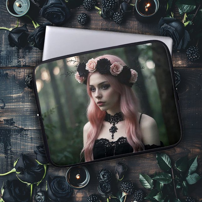 Capa Para Notebook Garota Gótica com Cabelo Rosa (Criador carregado)