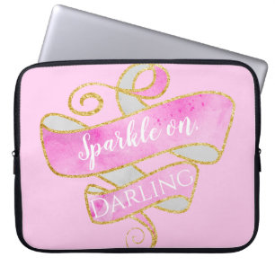 Capa Para Notebook Garota Leve Rosa Dourada Glitter Sparkle Ligada, Q