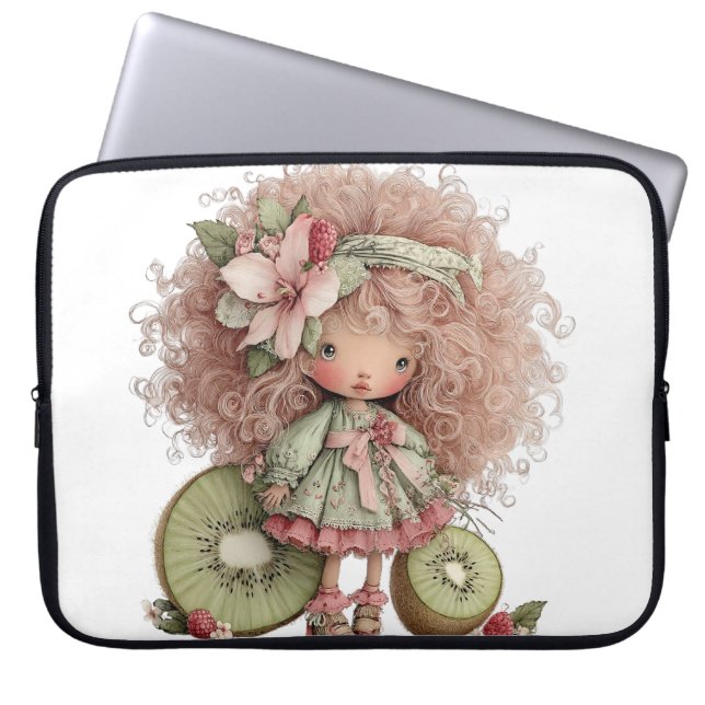 CAPA PARA NOTEBOOK GAROTA LINDA DE VERÃO COM FLORES E FRUTAS (Frente)