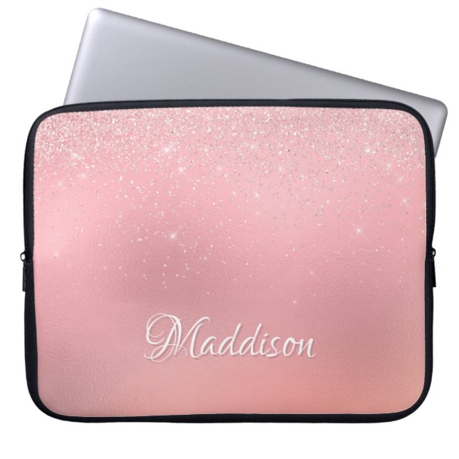 Capa Para Notebook Garota Moderna Blush Pink Silver Glitter (Frente)