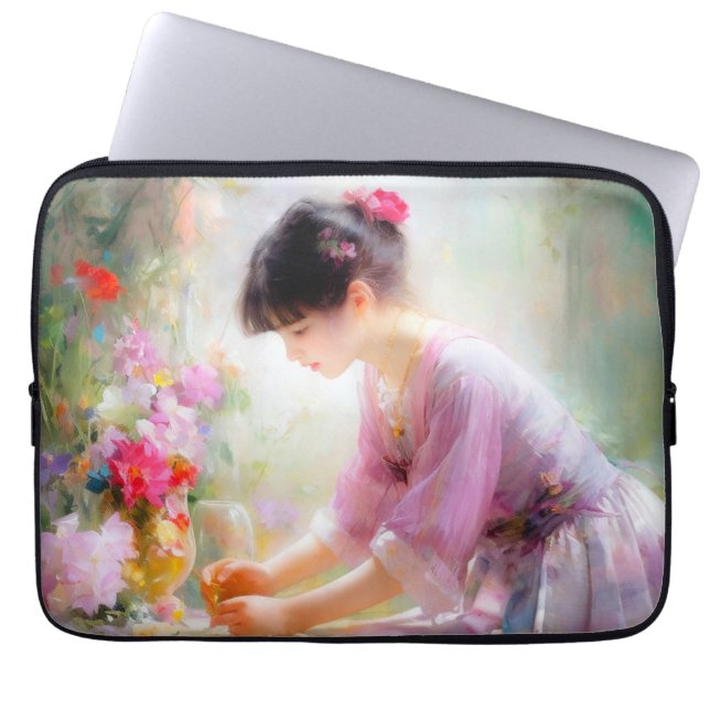 Capa Para Notebook Garota no Jardim Flor (Frente)