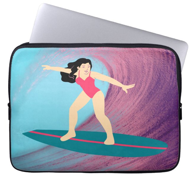 Capa Para Notebook Garota surfando no pôr do sol. (Frente)