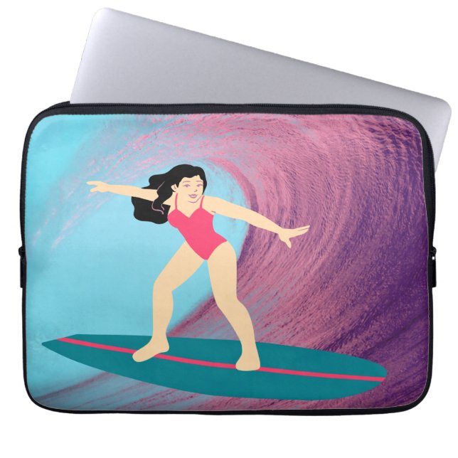 Capa Para Notebook Garota surfando no pôr do sol. (Frente)