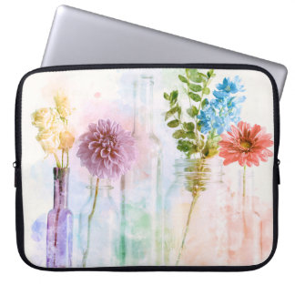 Capa Para Notebook Garradas de Flores em Aquarela Pastel Vida Estátic