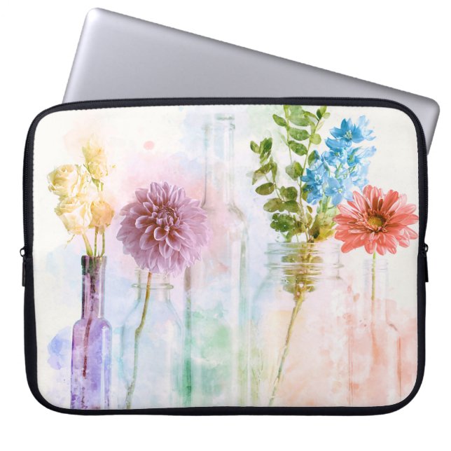 Capa Para Notebook Garradas de Flores em Aquarela Pastel Vida Estátic (Frente)
