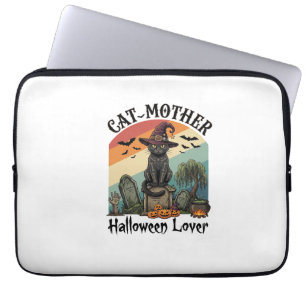 Capa Para Notebook Gata Mãe Amante do Halloween Chapéu de Bruxa Preta