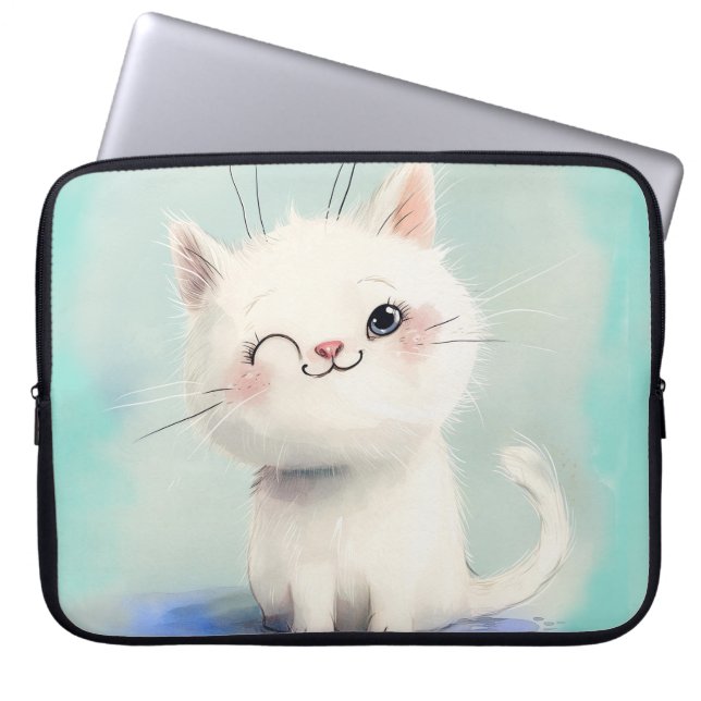Capa Para Notebook Gatinho Branco Bonito (Frente)