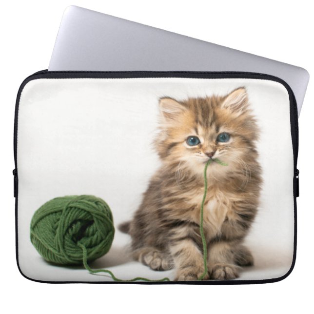 Capa Para Notebook Gatinho com fio verde (Frente)