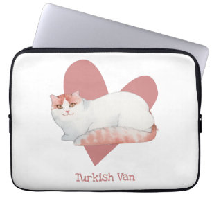 Capa Para Notebook Gatinho de Aquarela Turco Van Cat Coração Rosa