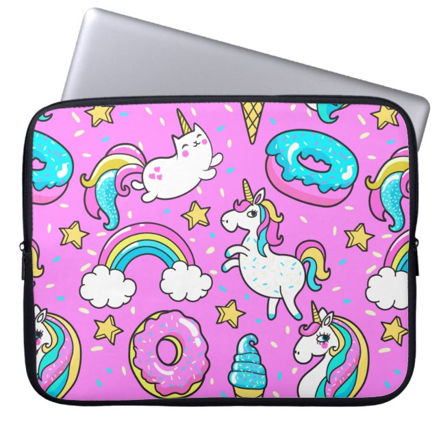 Capa Para Notebook gatinho e unicórnio engraçados da gliteira rosa Ki (Frente)