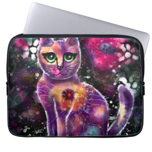 Capa Para Notebook Gatinho Floral Abstrato de Whimsso Gato Preto Rosa