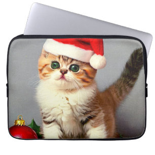 Capa Para Notebook Gatinho natal vintage em Santa Hat