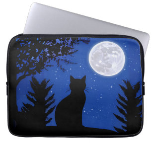 Capa Para Notebook Gato a olhar para a lua cheia
