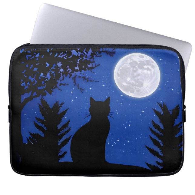 Capa Para Notebook Gato a olhar para a lua cheia (Frente)
