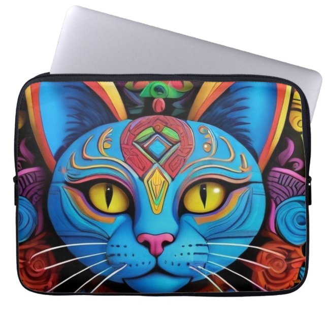 Capa Para Notebook Gato Abstrato Com Olhos Amarelos (Frente)