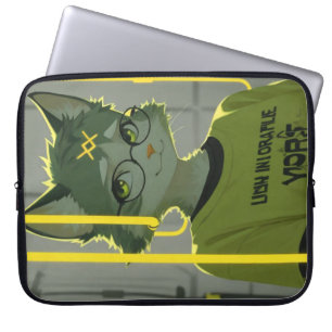 Capa Para Notebook Gato Anime Fofo com Óculos Gráficos Verde Lima