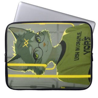 Capa Para Notebook Gato Anime Fofo com Óculos Gráficos Verde Lima