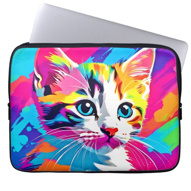 Capa Para Notebook Gato Arco-Íris: Retrato Vivido (Frente)