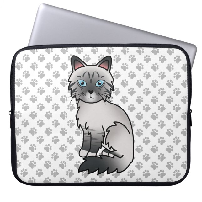 Capa Para Notebook Gato Birman / Ragdoll Tabby de Pontos Azuis & Pata (Frente)