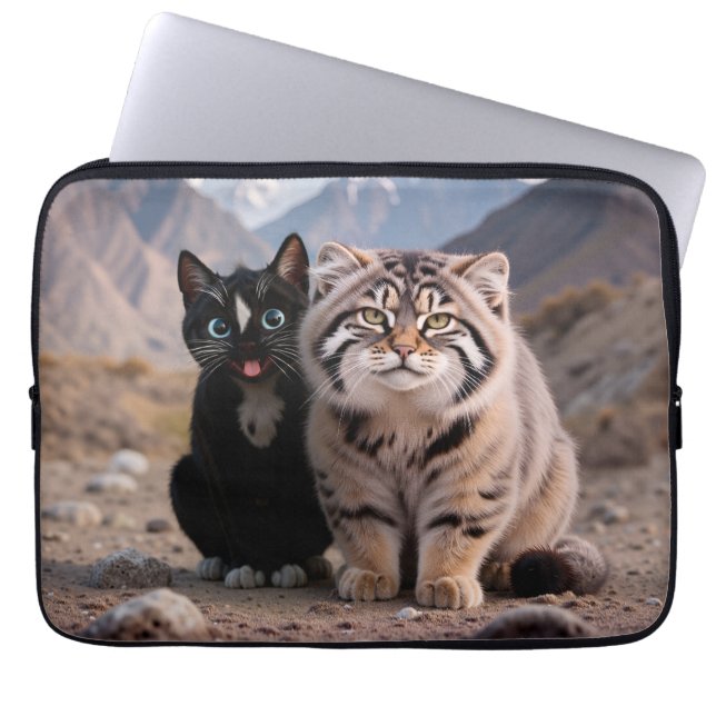 Capa Para Notebook Gato Cheerful vs. Gato Grumpy - Humor (Frente)