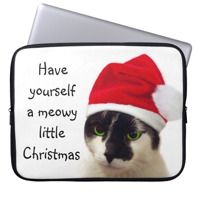 Capa Para Notebook Gato com Chapéu do Papai Noel (Frente)