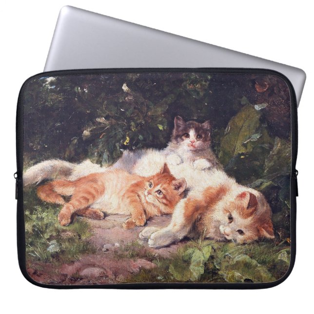 Capa Para Notebook Gato com Gatinhos de Arte Bela (Frente)