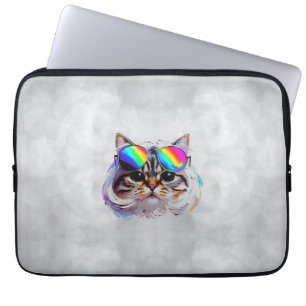 Capa Para Notebook Gato com Peruca + Óculos de Sol (Pintura #3)