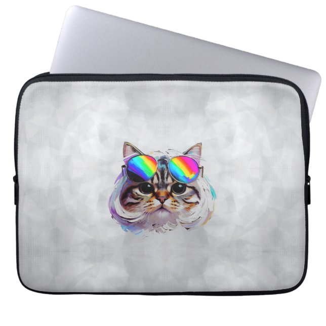 Capa Para Notebook Gato com Peruca + Óculos de Sol (Pintura #3) (Frente)