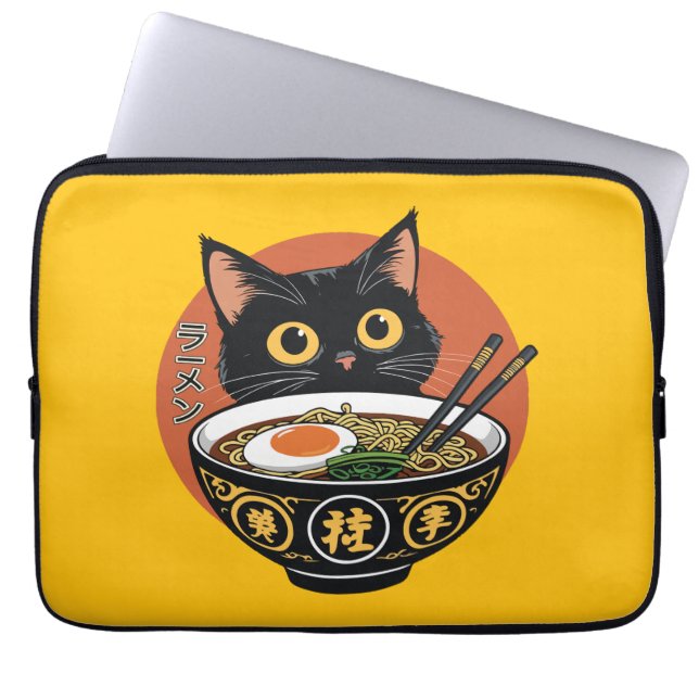 Capa Para Notebook Gato comendo ramen  (Frente)