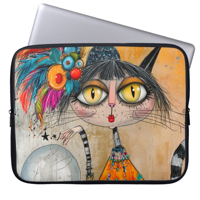 Capa Para Notebook Gato Contador de Sorte Místico Caprichoso (Frente)