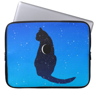 Capa Para Notebook Gato Cósmico num Fundo do Céu Estrelado