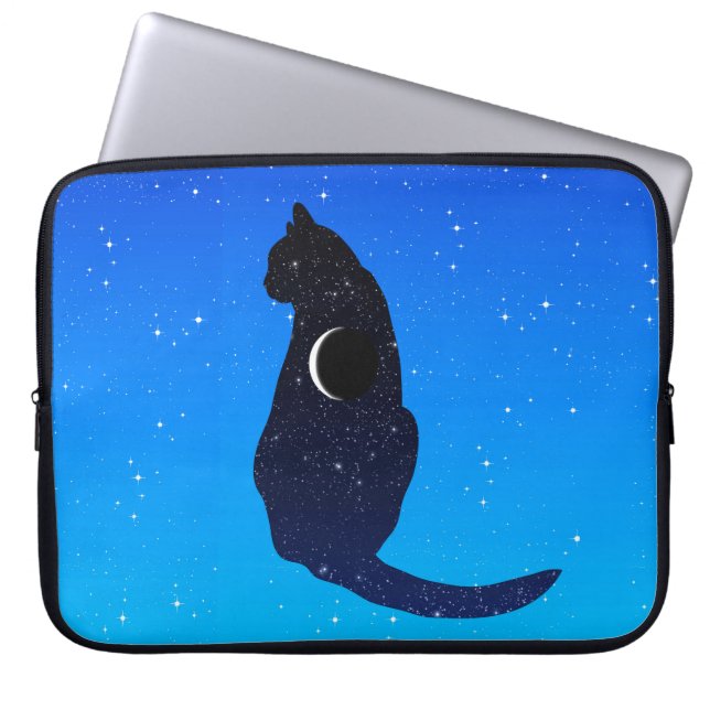 Capa Para Notebook Gato Cósmico num Fundo do Céu Estrelado (Frente)