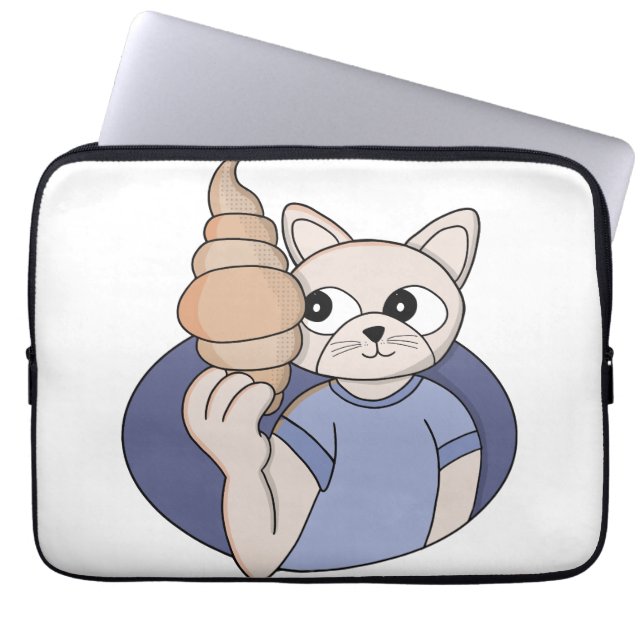 Capa Para Notebook Gato Croissant Engraçado (Frente)