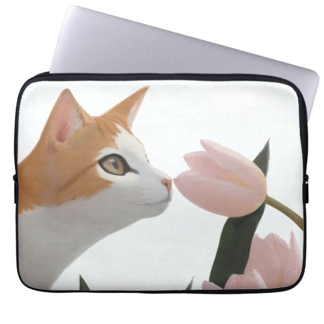 Capa Para Notebook Gato Curioso Floral de Primavera (Frente)