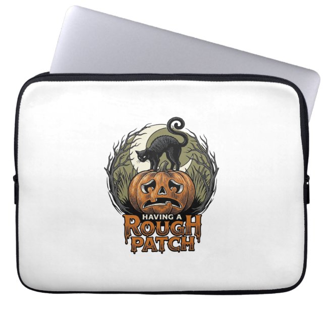 Capa Para Notebook Gato de Abóbora de Halloween Remendo Áspero Gravaç (Frente)