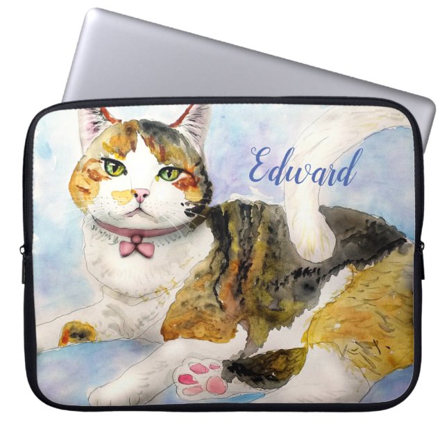 Capa Para Notebook Gato de Aquarela (Frente)