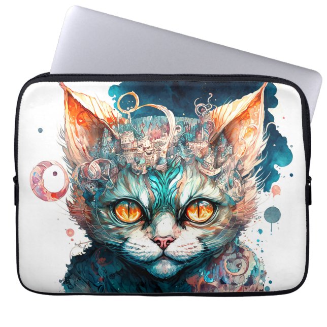 Capa Para Notebook Gato de aquarela no estilo steampunk (Frente)