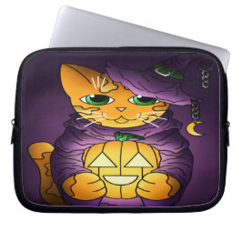 Capa Para Notebook Gato de Bruxas de Halloween Roxo