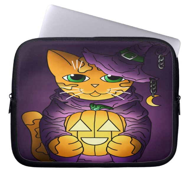 Capa Para Notebook Gato de Bruxas de Halloween Roxo (Frente)