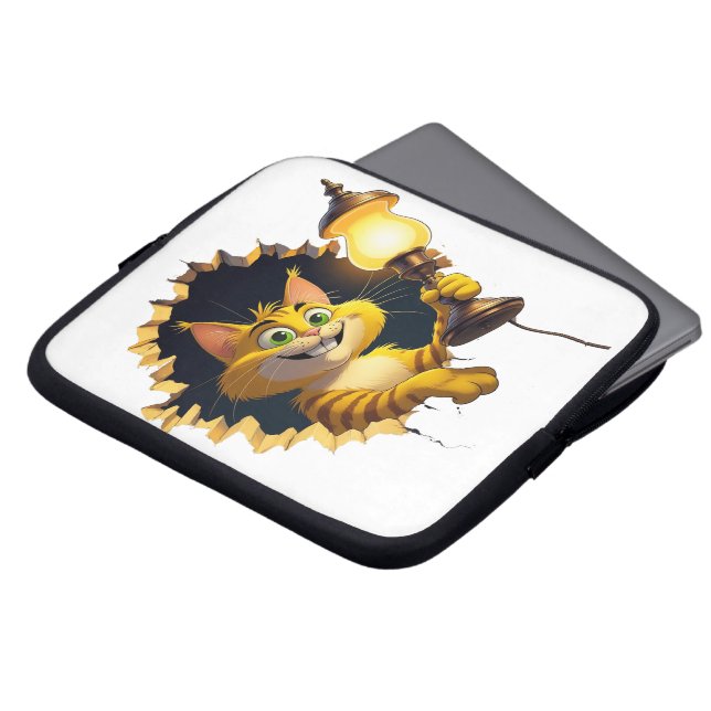 Capa Para Notebook Gato de Cartoon Whimsso segurando uma lâmpada atra (Frente Topo)