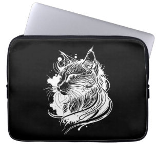 Capa Para Notebook Gato De Espaço Cinto No Estilo De Tatuagem