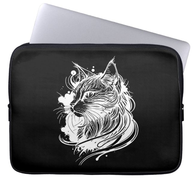 Capa Para Notebook Gato De Espaço Cinto No Estilo De Tatuagem (Frente)