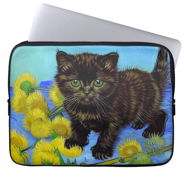 Capa Para Notebook Gato de estilo Van Gogh com Sunflower (Frente)