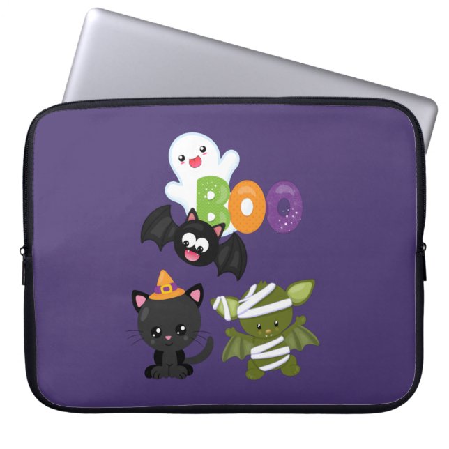 Capa Para Notebook Gato de Halloween, Bat, Mamã e Fantasma (Frente)