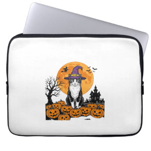 Capa Para Notebook Gato de Halloween Bruxa Abóbora Vintage Assustador