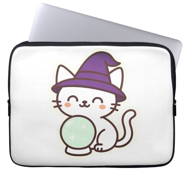 Capa Para Notebook Gato de Halloween de Kawaii - Mágico e Adorável Sp (Frente)