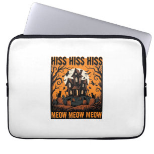 Capa Para Notebook Gato de Halloween Mia Assustador Casa de Bruxa Vin