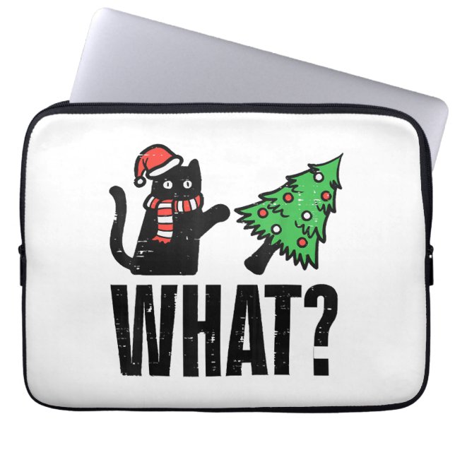 Capa Para Notebook Gato de Natal Derrubando Árvore de Natal Engraçado (Frente)
